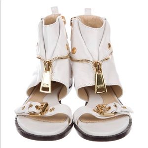 Moschino Motorcycle Zipper Sandal, White